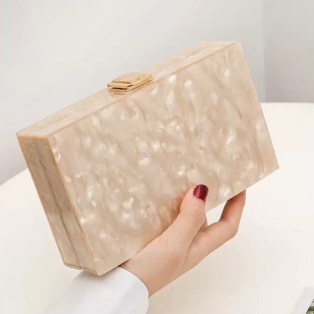 Elegant Pearlized Cream Acrylic Box Clutch